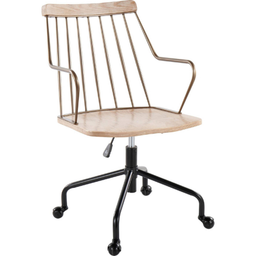 Preston Adjustable Office Chair in Black Metal, Antique Copper & White Washed Wood